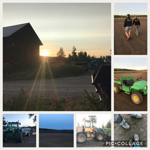 Mycket folk och maskiner igång denna vackra och vindstilla lördagsmorgon, Solen är på väg…